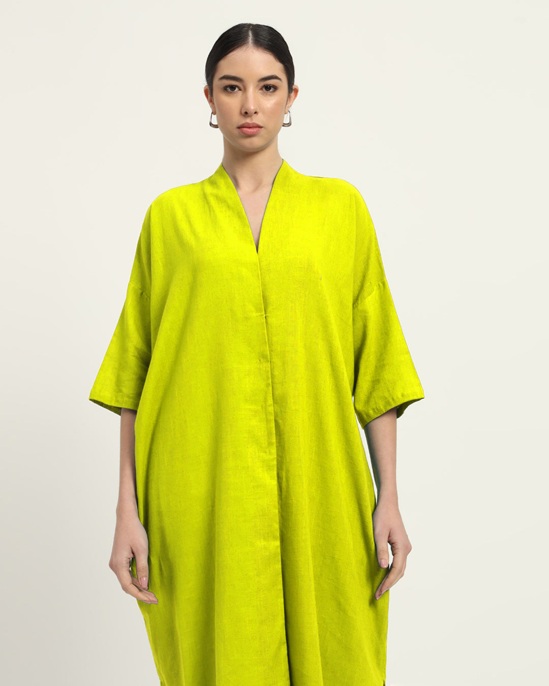 Lime Serene Sojourn V Neck Solid Kurta (Without Bottoms)