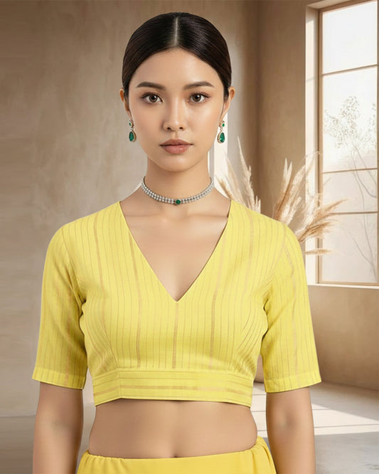 Festive Lime Golden Stripes Stripes Deep V Blouse