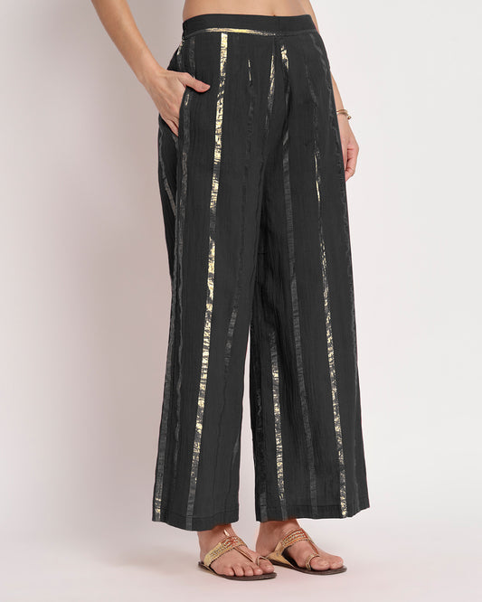 Black Glisten Straight Pants