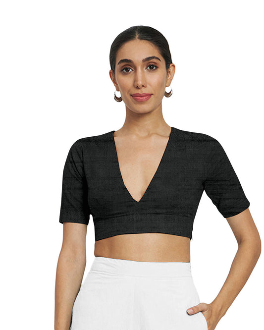 Thevasa Women's Black Art Silk Divine Depth Blouse