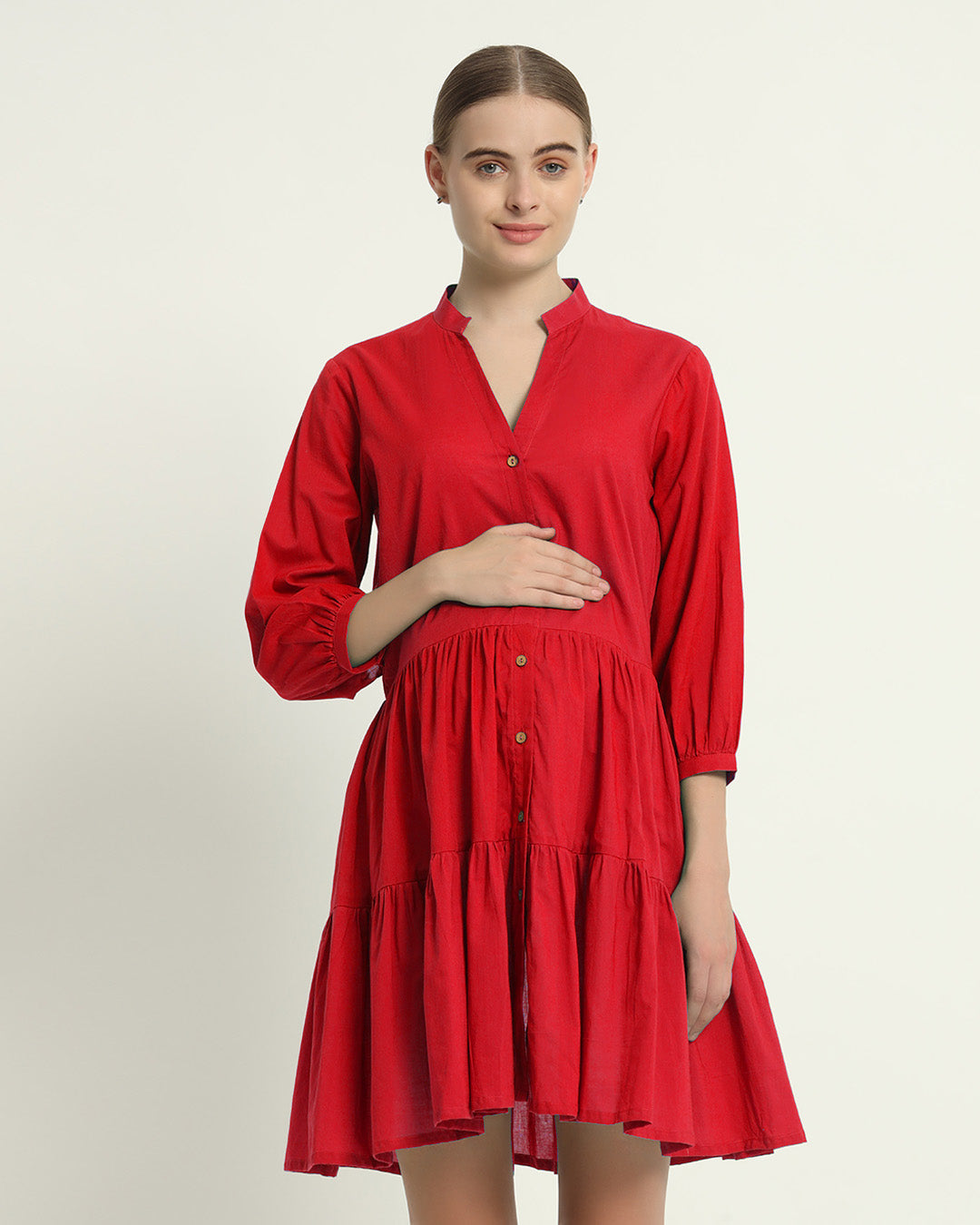 Classic Red Babymoon Maternity & Nursing Dress