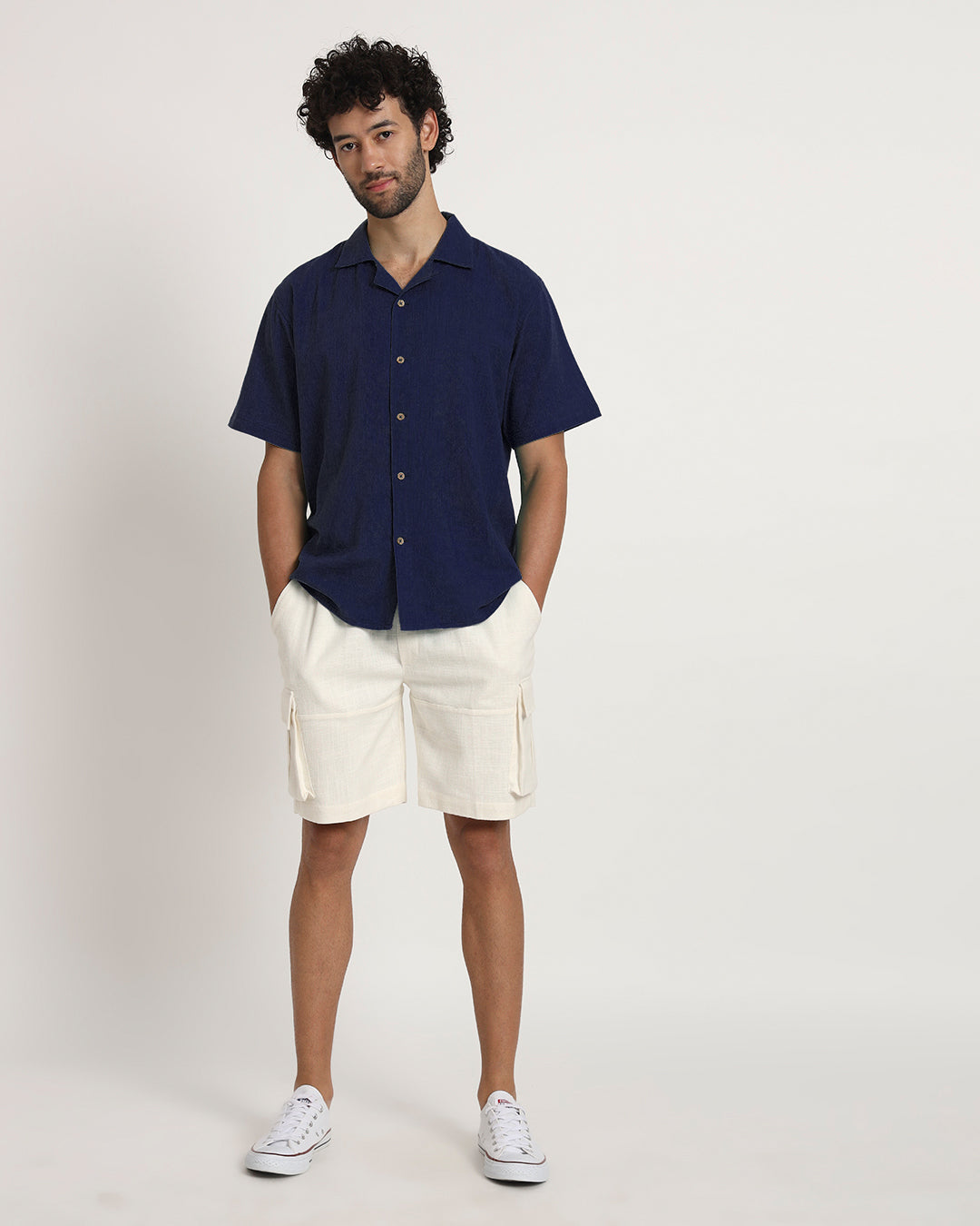 Combo: Classic Midnight Blue Half Sleeves Men's Shirt & Cargo Shorts