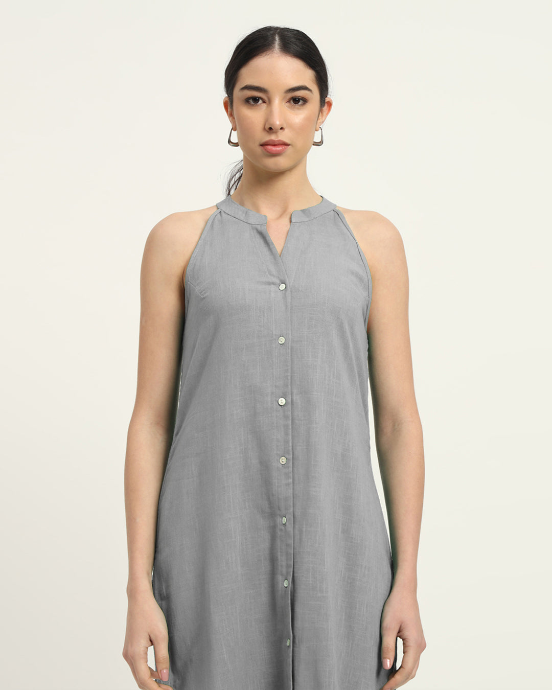 Iced Grey Mermaid Button Down Solid Kurta (Without Bottoms)