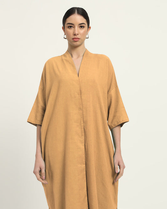 Beige Serene Sojourn V Neck Solid Kurta (Without Bottoms)