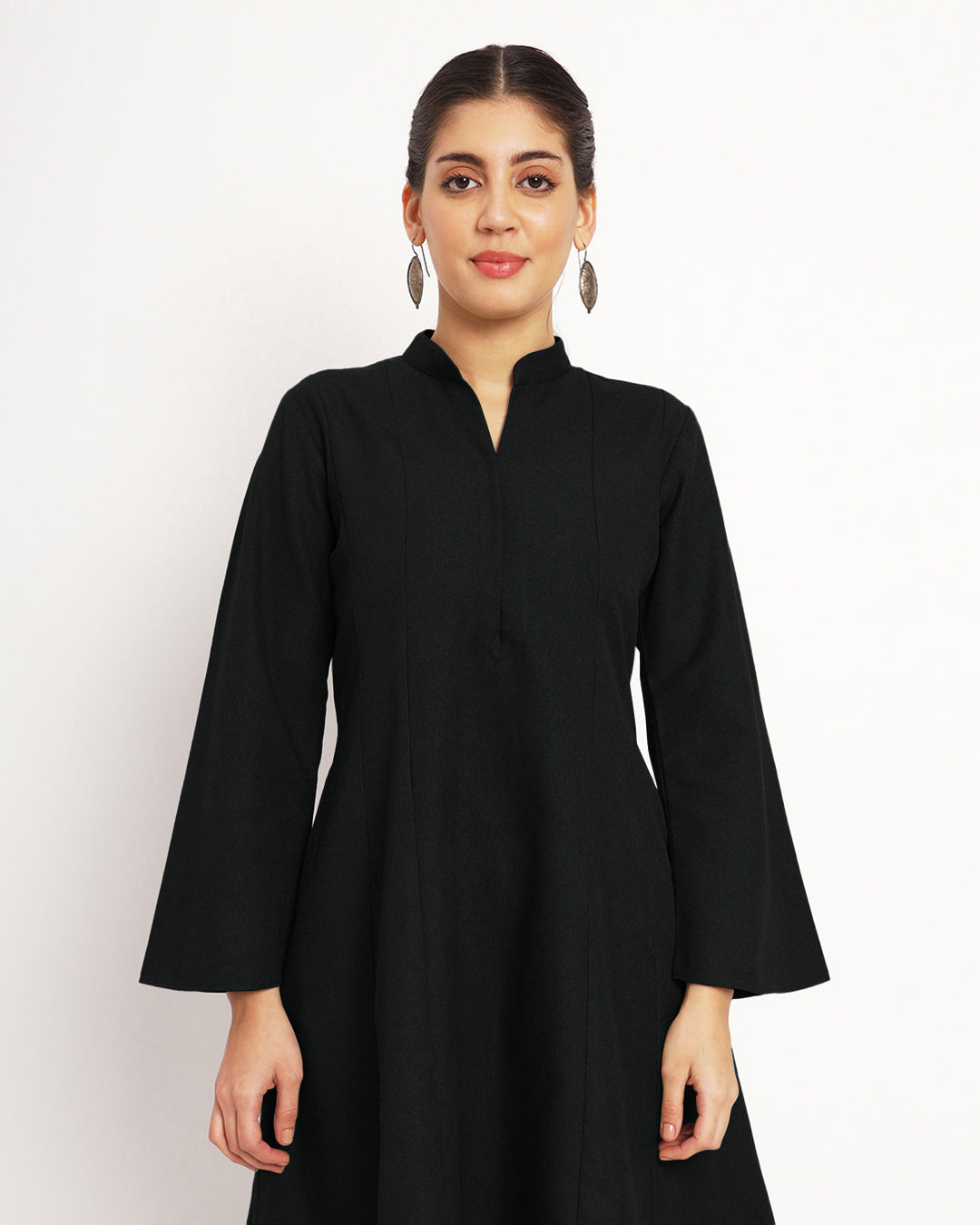 Black Flared Woolen Kurta (Without Bottoms)