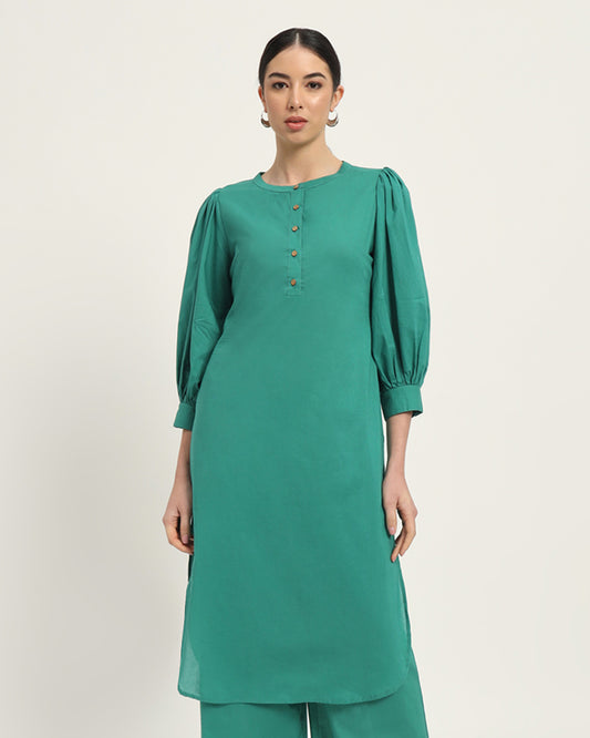 Green Gleam Balloon Breeze Pot Neck Solid Kurta (Without Bottoms)