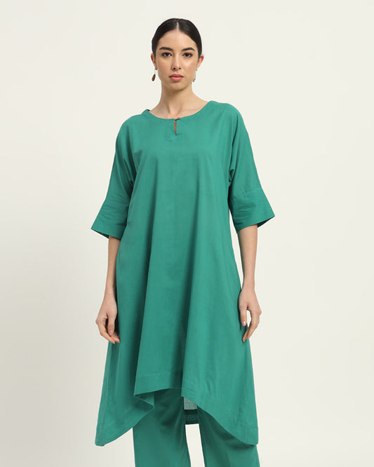 Green Gleam Flare & Flow Boat Neck Solid Kurta (Without Bottoms)