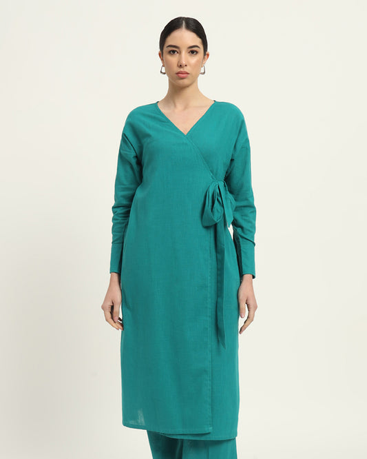 Green Gleam Ribbon Wrap Solid Kurta (Without Bottoms)