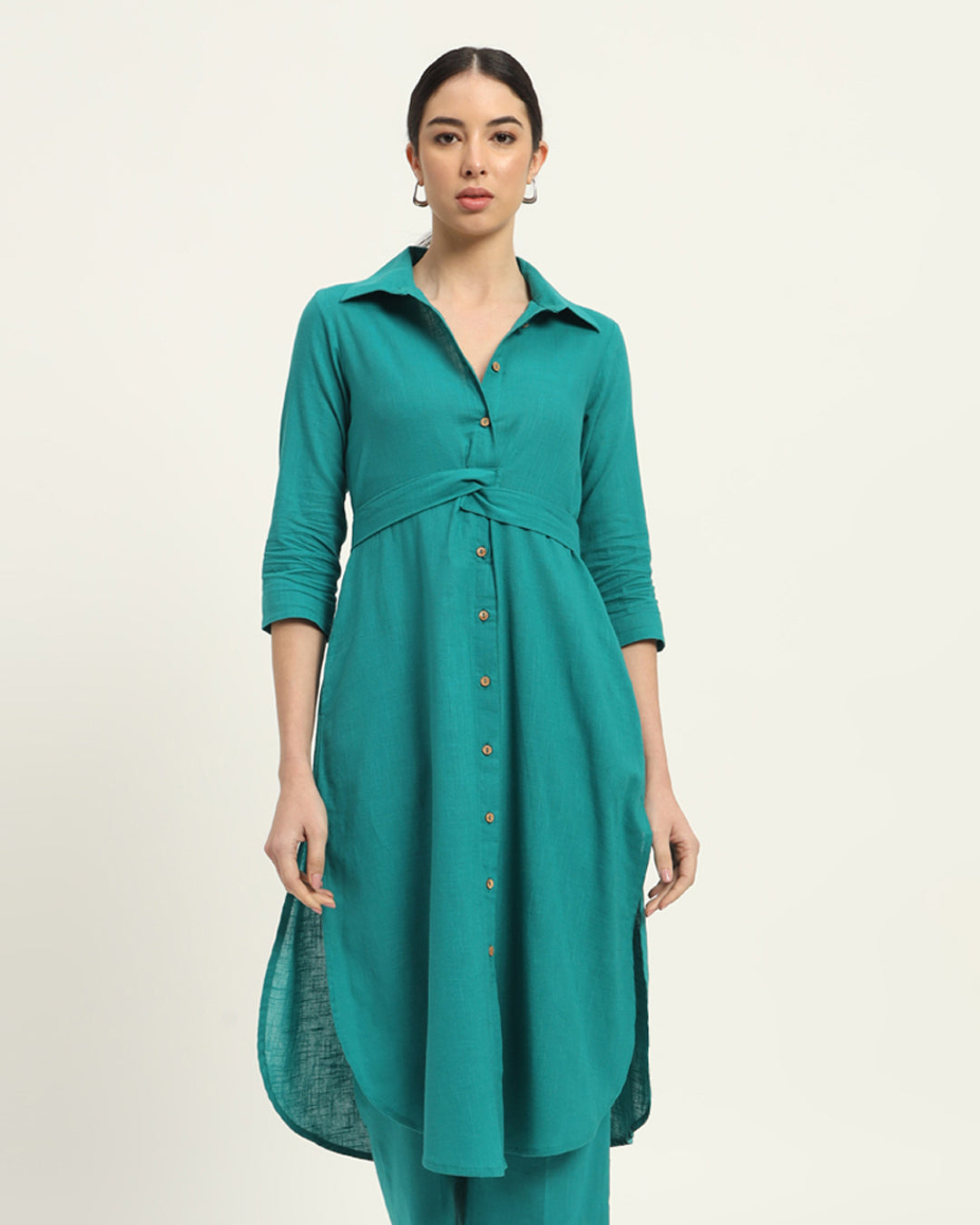 Green Gleam Bellisimo Belted Solid Kurta (Without Bottoms)