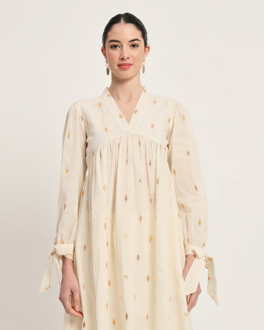 White Glisten Bowtiful Dobby Kurta (Without Bottoms)