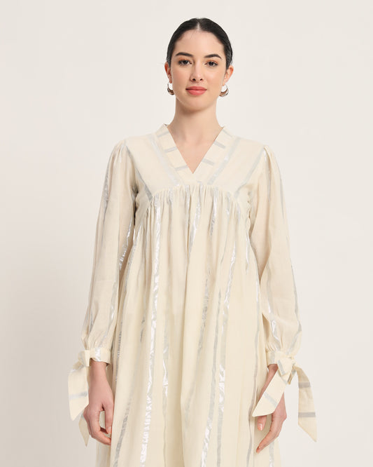 White Glisten Bowtiful Silver Stripes Kurta (Without Bottoms)