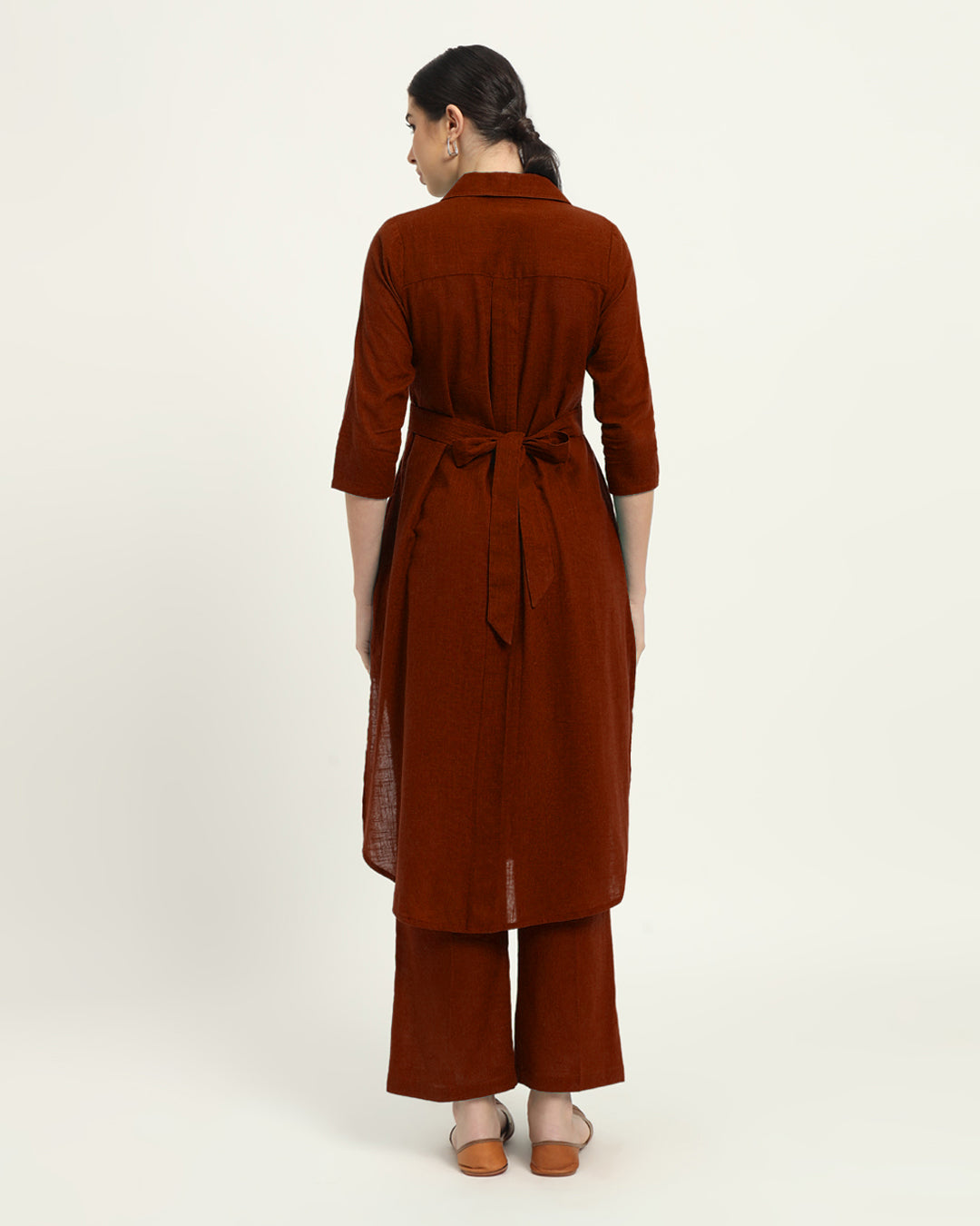 Combo: Iced Grey & Russet Red Bellisimo Belted Solid Kurta