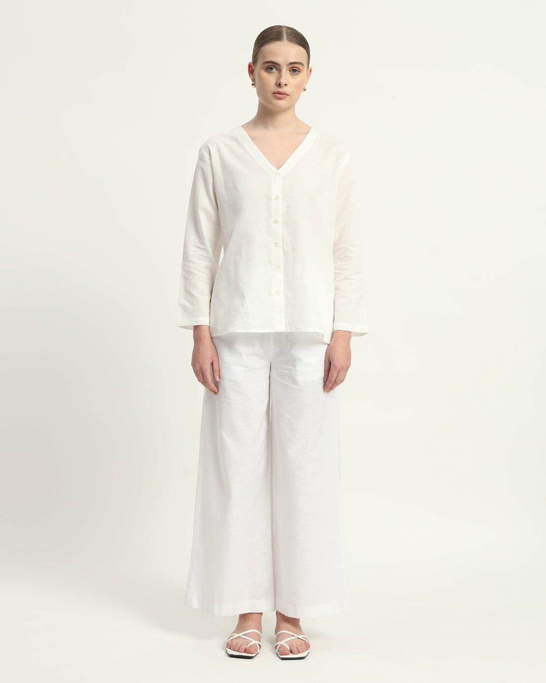 White Classic Grace Linen Top (Without Bottoms)
