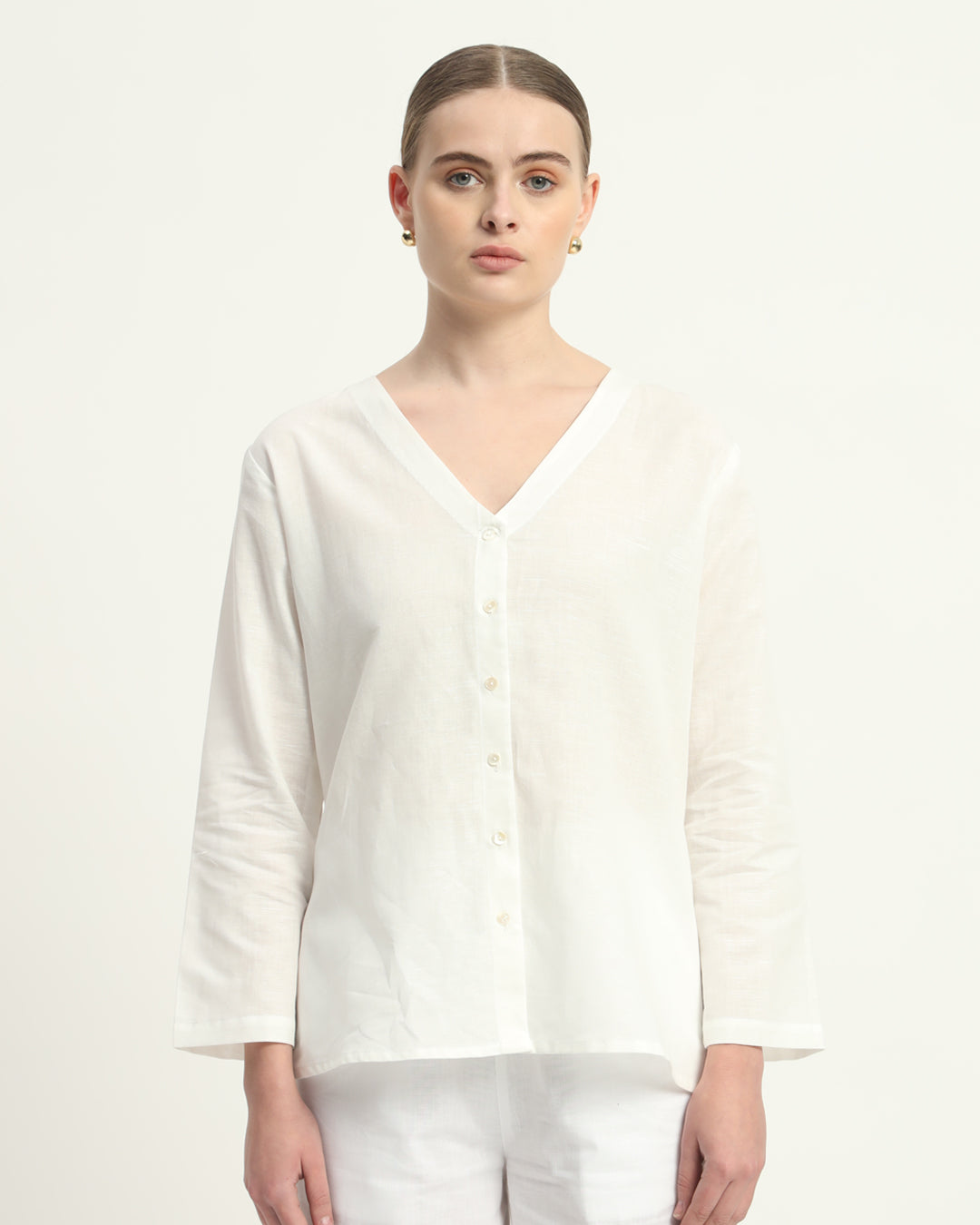 White Classic Grace Linen Top (Without Bottoms)