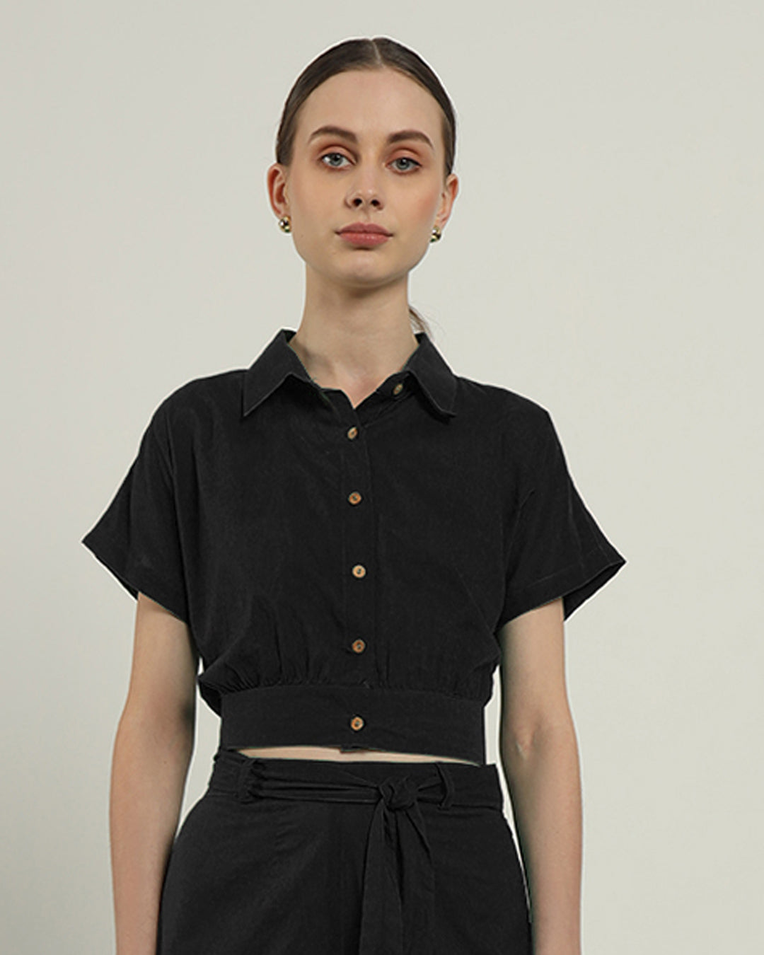 Noir Chic Crop Solid Co-ord Top (Without Bottoms)