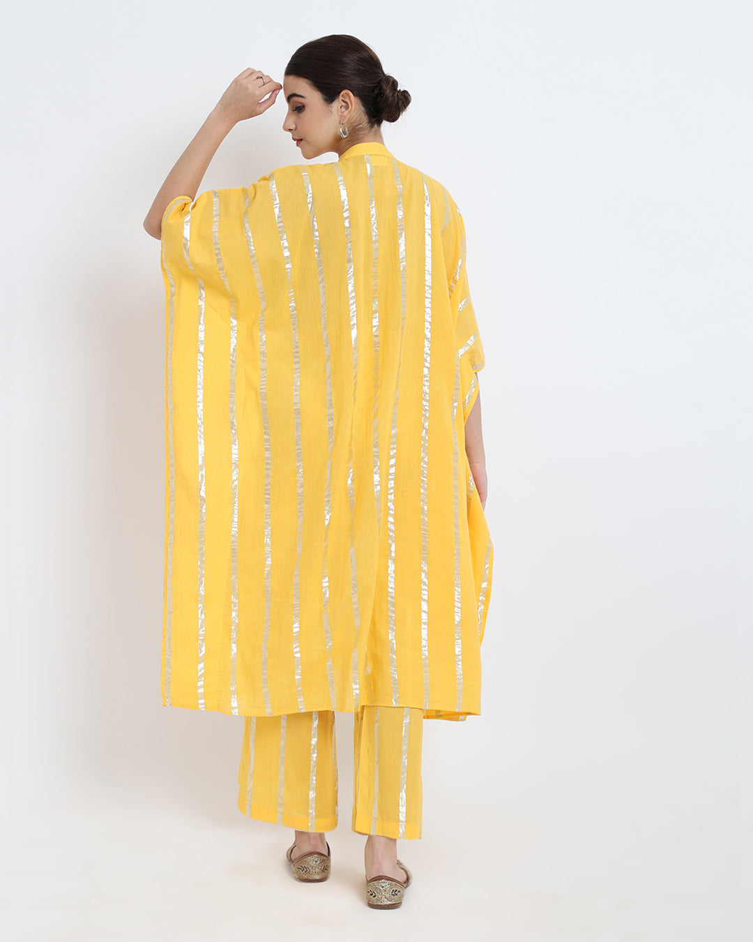 Dazzling Yellow Band Collar Kaftan Glisten Gala Co-ord Set