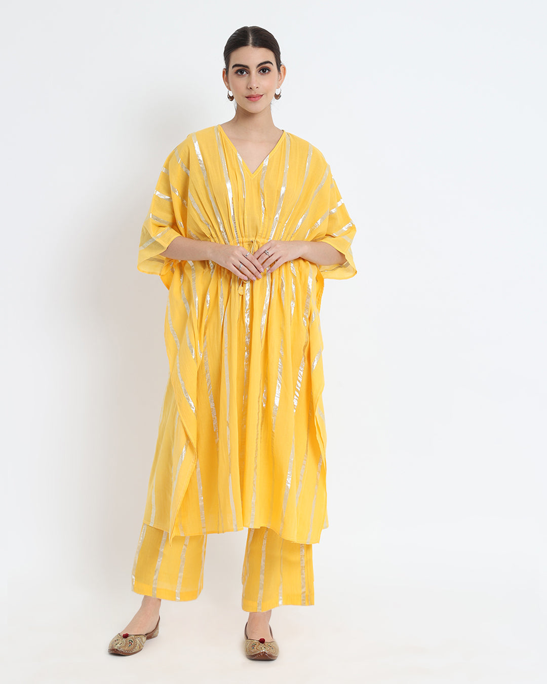 Dazzling Yellow Pintuck Kaftan Glisten Gala Co-ord Set