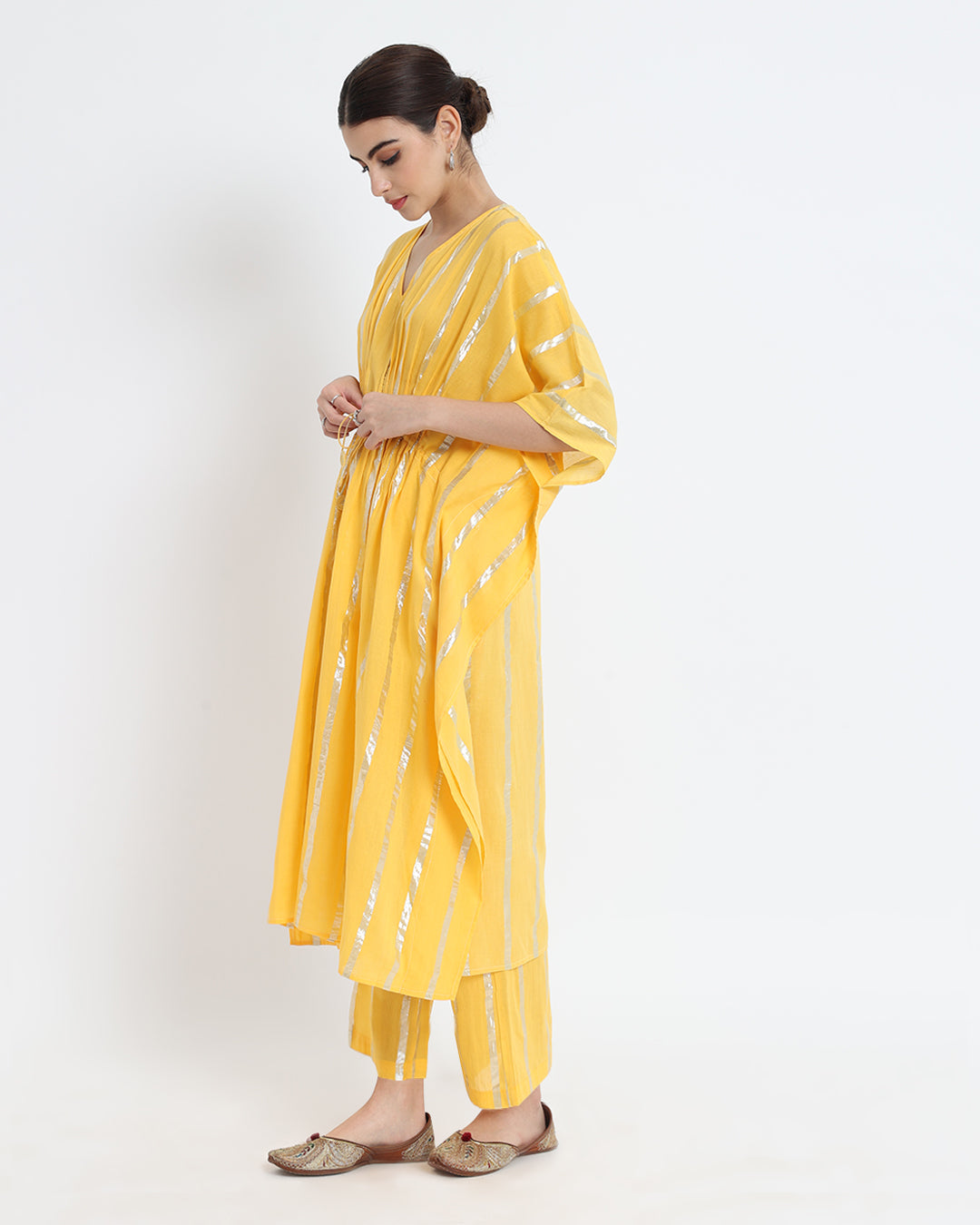 Dazzling Yellow Pintuck Kaftan Glisten Gala Co-ord Set