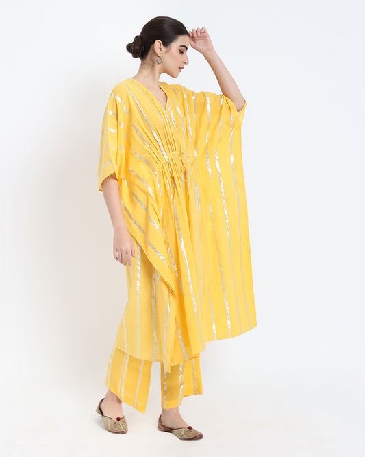 Dazzling Yellow Pintuck Kaftan Glisten Gala Co-ord Set