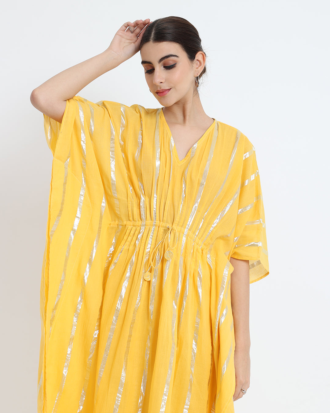 Dazzling Yellow Pintuck Kaftan Glisten Gala Co-ord Set