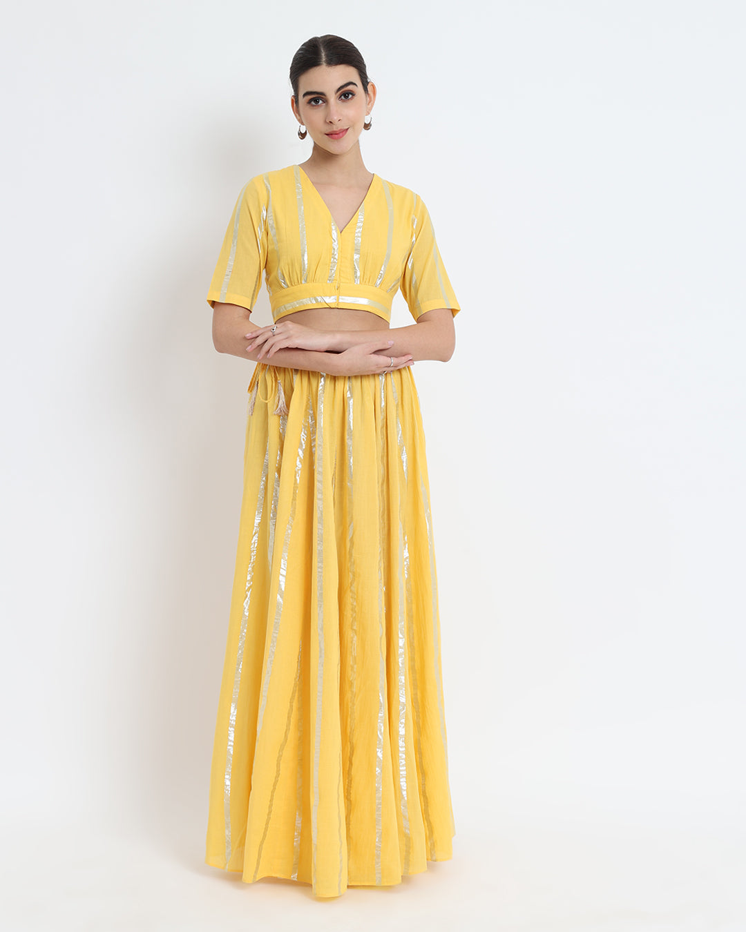 Dazzling Yellow Ghagra Glitz V Gathers Co-ord Set