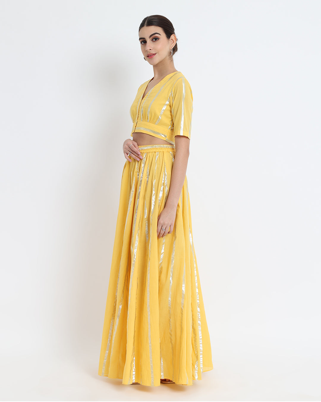 Dazzling Yellow Ghagra Glitz V Gathers Co-ord Set