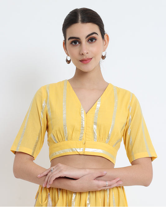 Dazzling Yellow Glisten Gala V Gathers Blouse