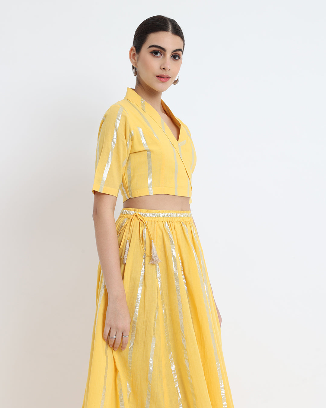 Dazzling Yellow Ghagra Glitz Wrap Fusion Co-ord Set