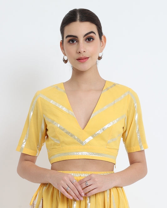 Dazzling Yellow Glisten Gala Deep V Blouse