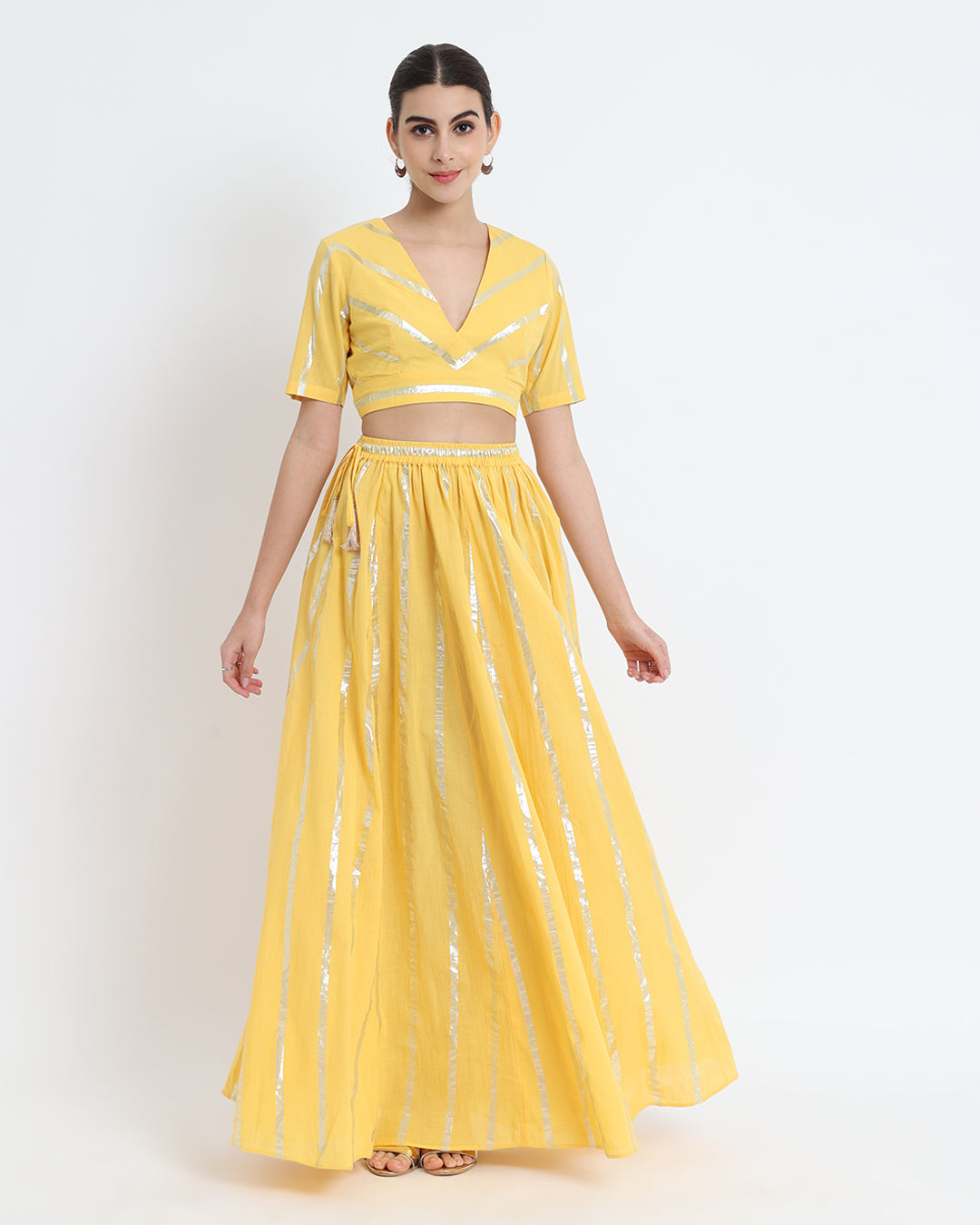 Dazzling Yellow Ghagra Glitz Deep V Co-ord Set