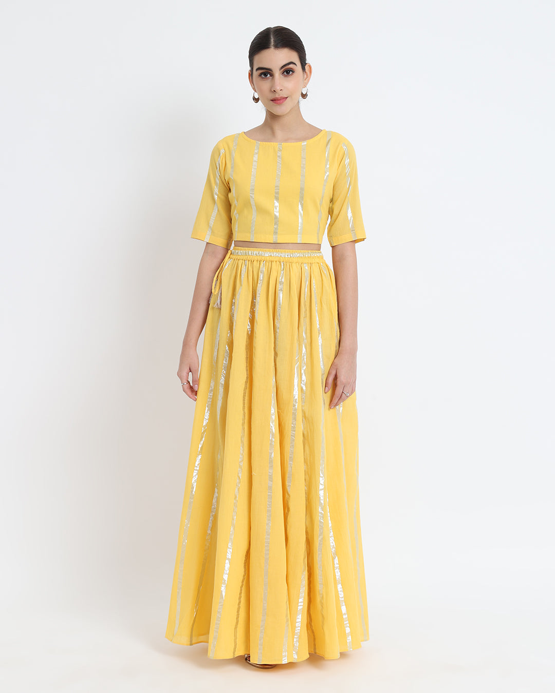 Dazzling Yellow Ghagra Glitz Backstory Boat Neck Co-ord Set