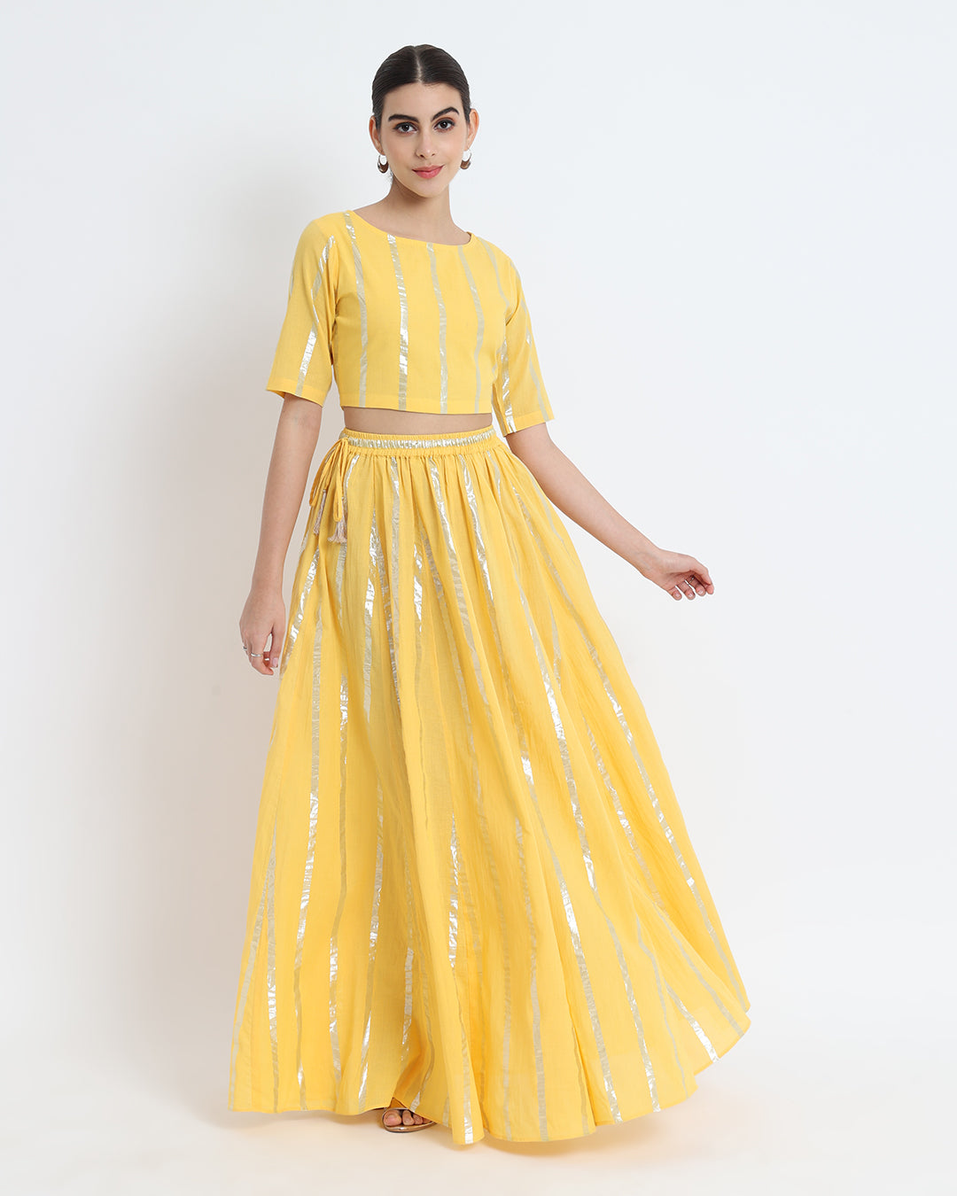 Dazzling Yellow Ghagra Glitz Backstory Boat Neck Co-ord Set