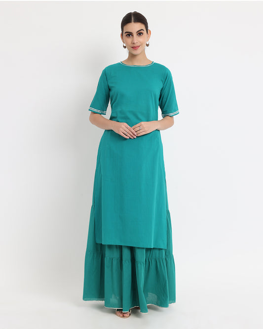 Green Gleam Nilofer Tiered Gala Skirt Co-ord Set