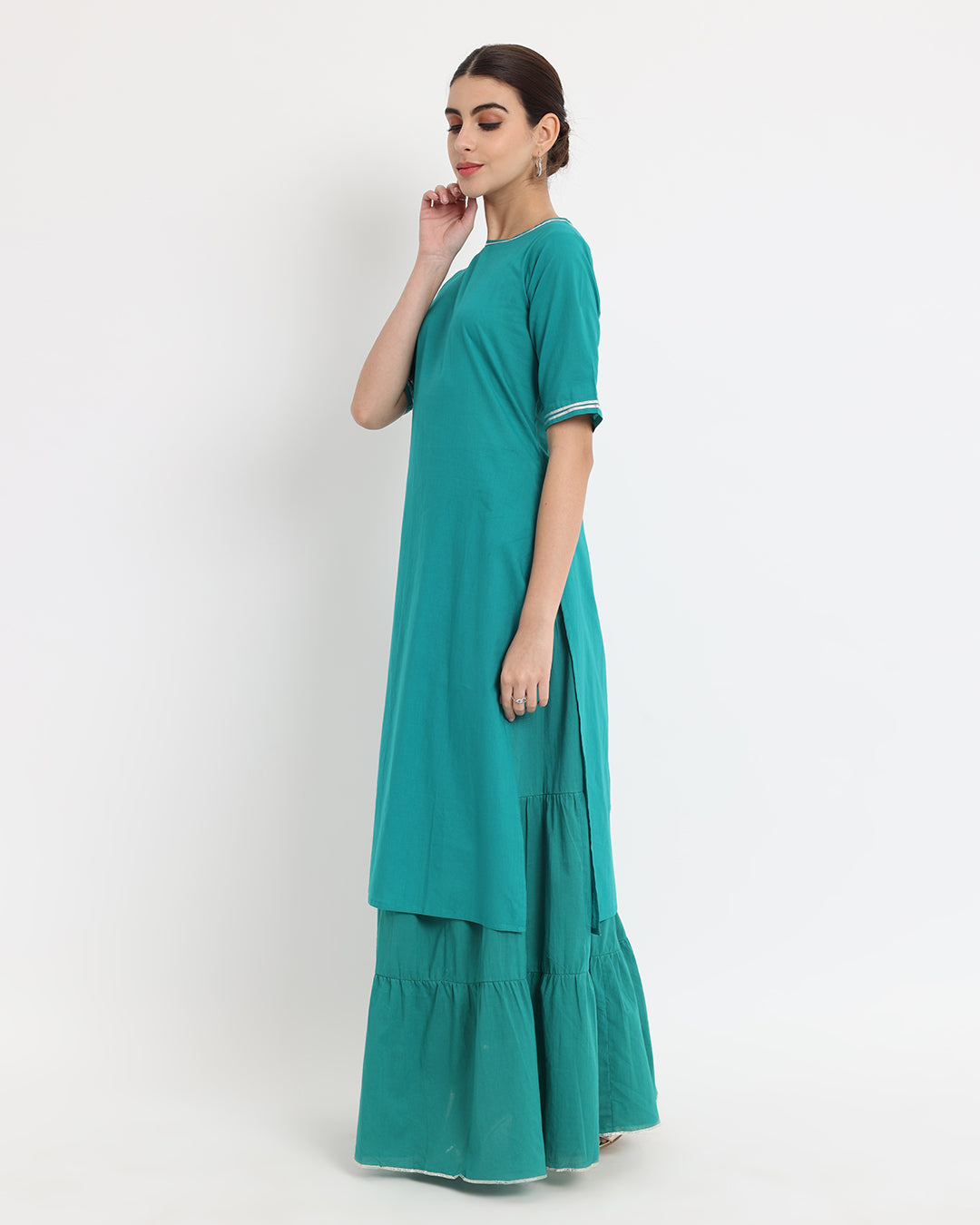 Green Gleam Nilofer Tiered Gala Skirt Co-ord Set