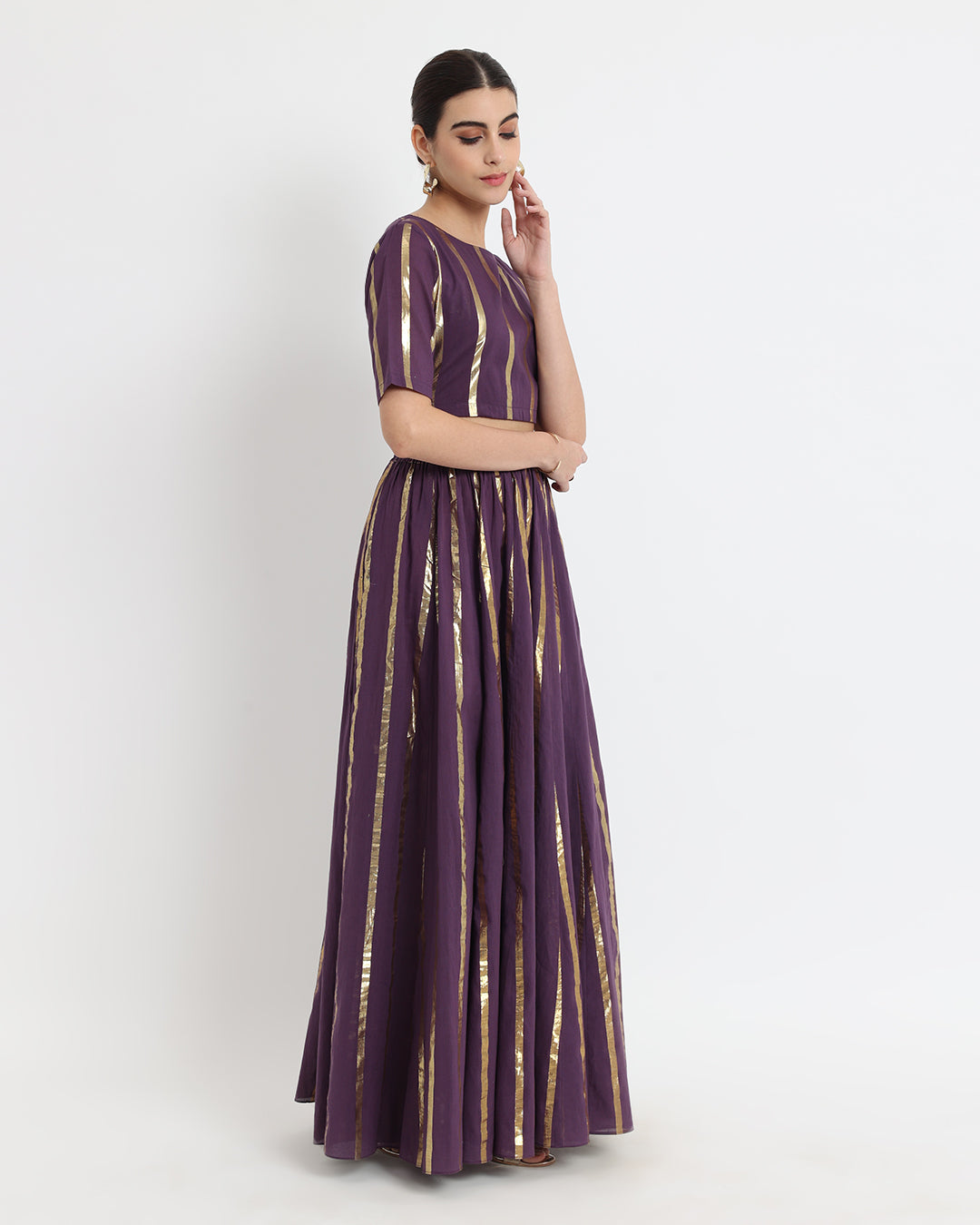 Plum Passion Ghagra Glitz Gala Backstory Boat Neck Co-ord Set