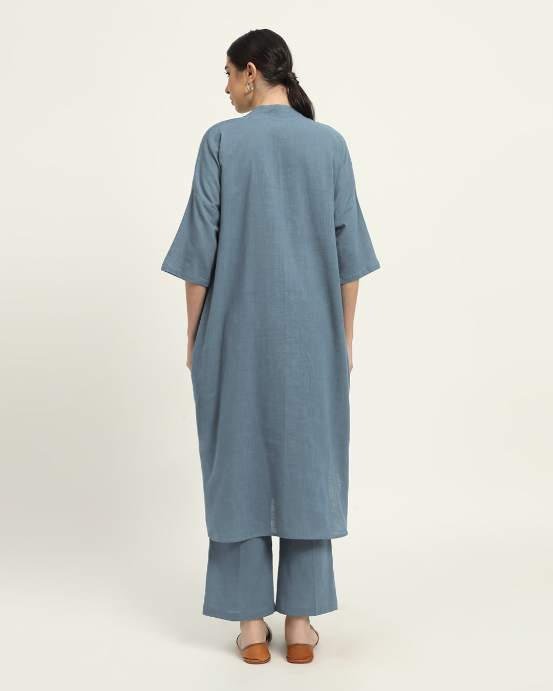 Combo: Blue Dawn & Iced Grey Serene Sojourn V Neck Solid Kurta