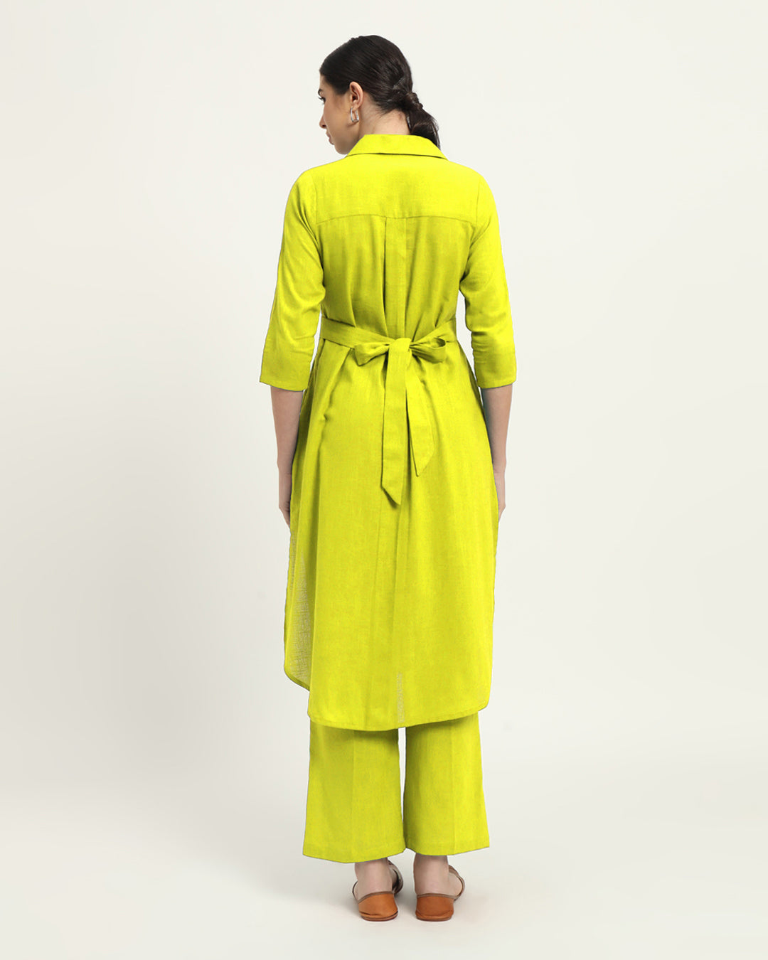 Combo: Burst Of Lime & Iced Grey Bellisimo Belted Solid Kurta