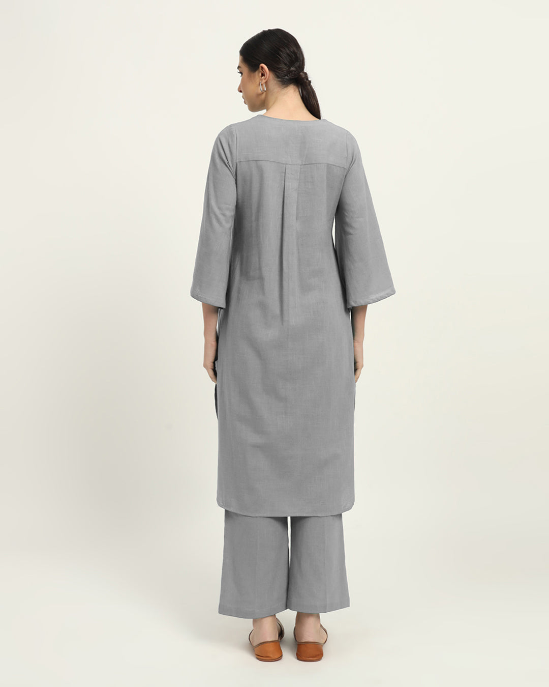Combo: Iced Grey & Iris Pink Rounded Reverie Solid Kurta