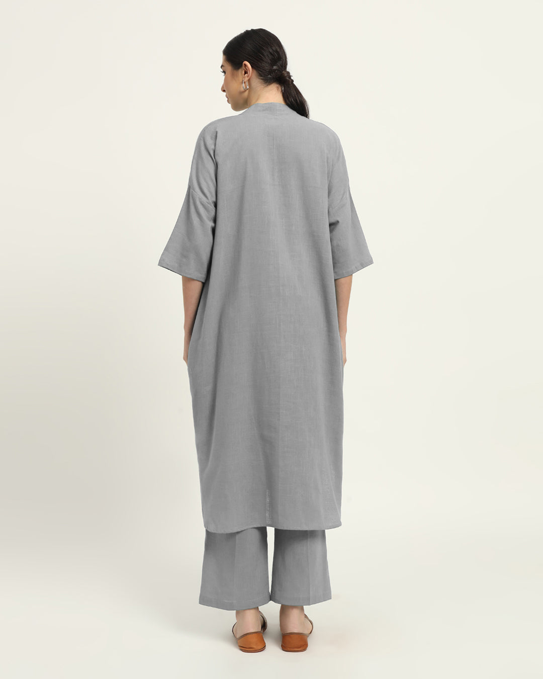 Combo: Iced Grey & Sage Green Serene Sojourn V Neck Solid Kurta