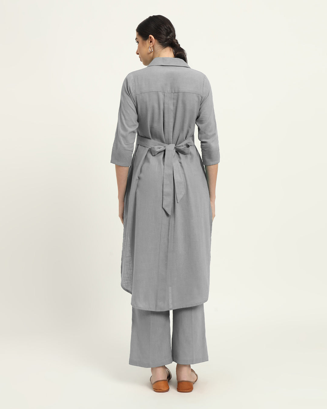 Combo: Burst Of Lime & Iced Grey Bellisimo Belted Solid Kurta