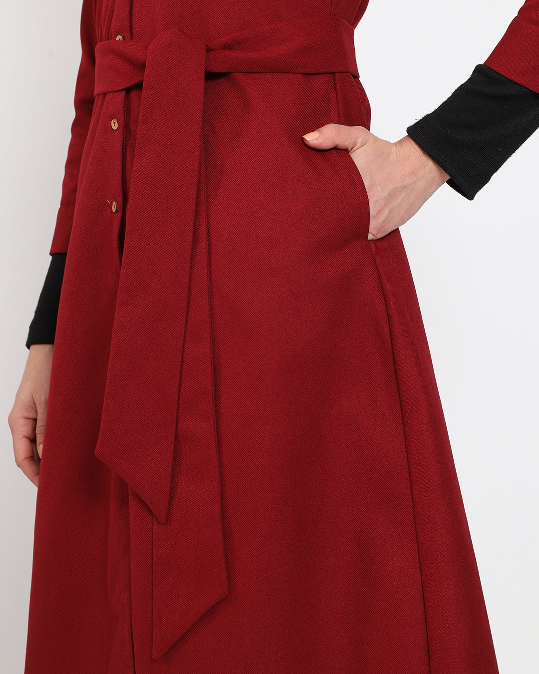 Russet Red Artfull A-Line Woolen Dress