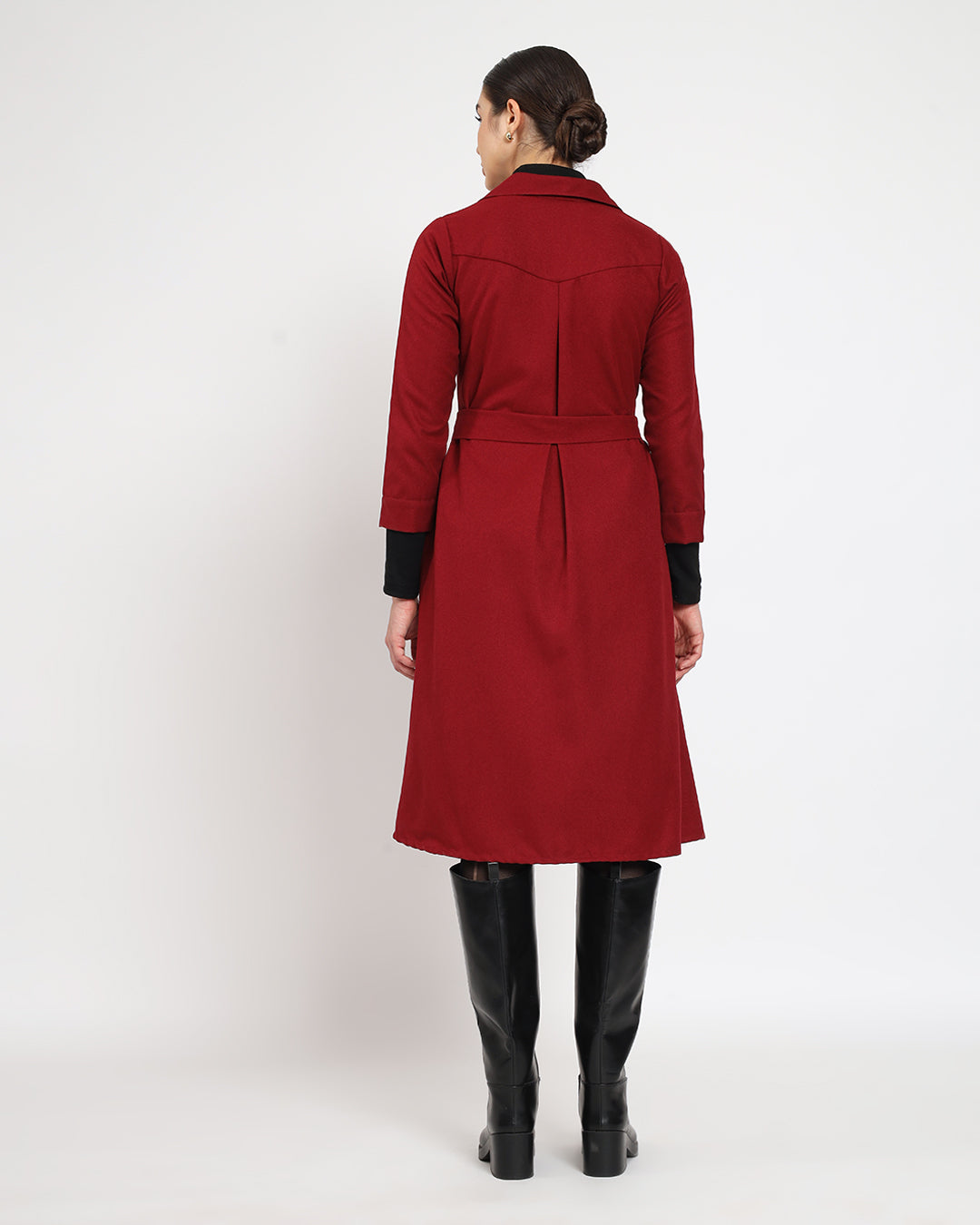 Russet Red Artfull A-Line Woolen Dress