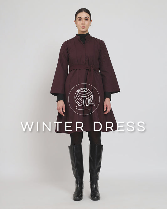 Plum Passion Flared Solid Woolen Dress