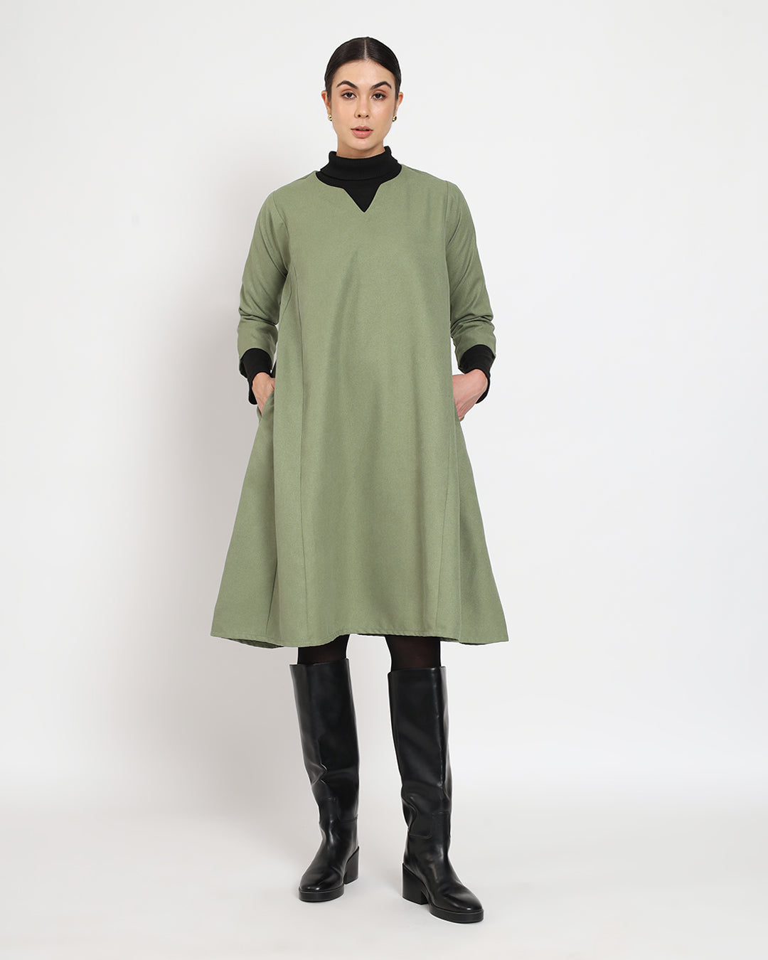 Pistachio Green Vintage Allure woolen Phiran Dress