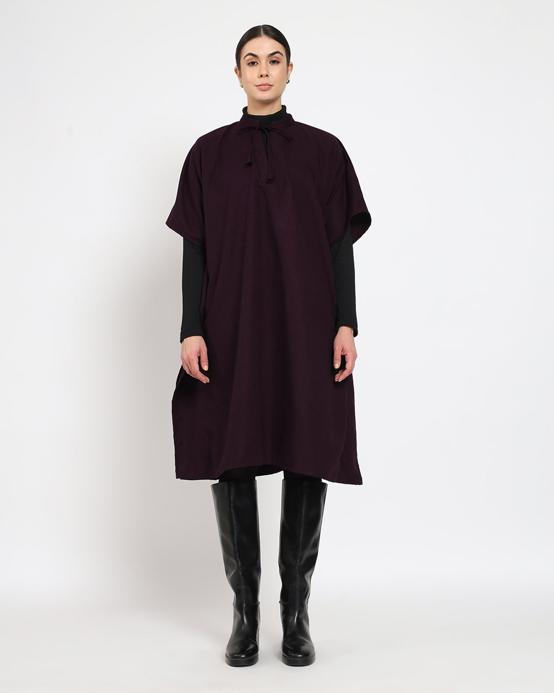 Plum Passion Band Collar woolen Kaftan Dress