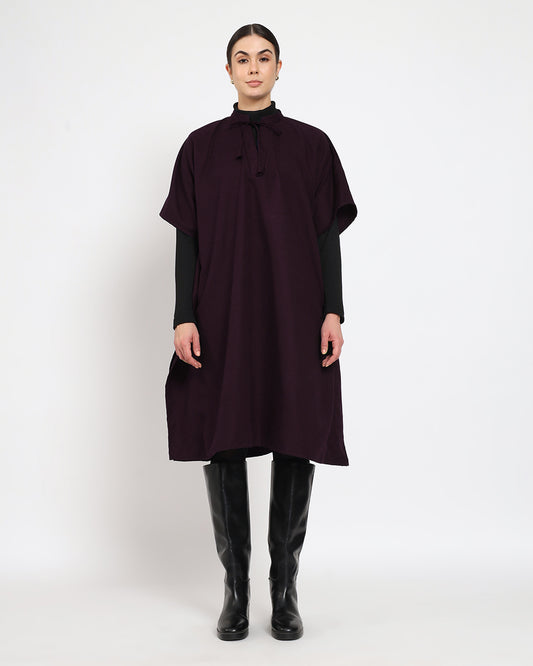 Plum Passion Band Collar woolen Kaftan Dress