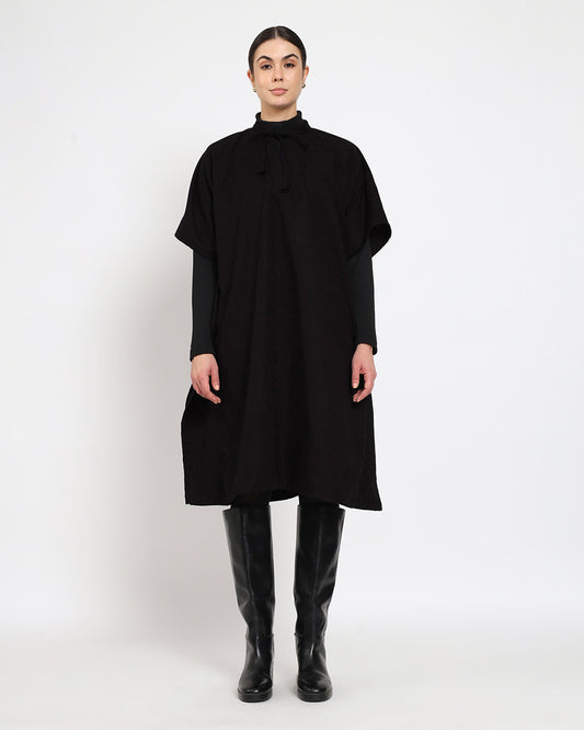 Black Band Collar woolen Kaftan Dress