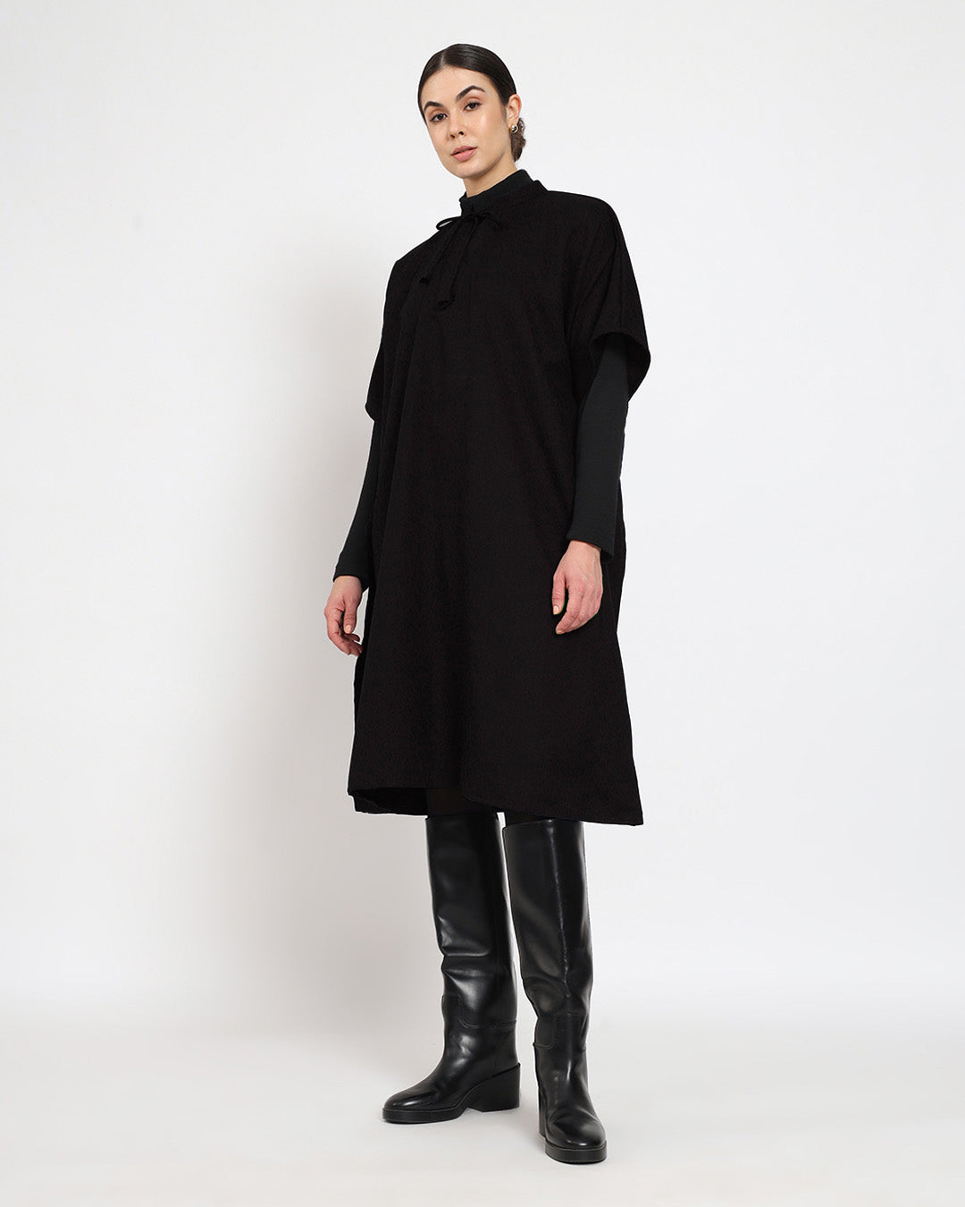 Black Band Collar woolen Kaftan Dress