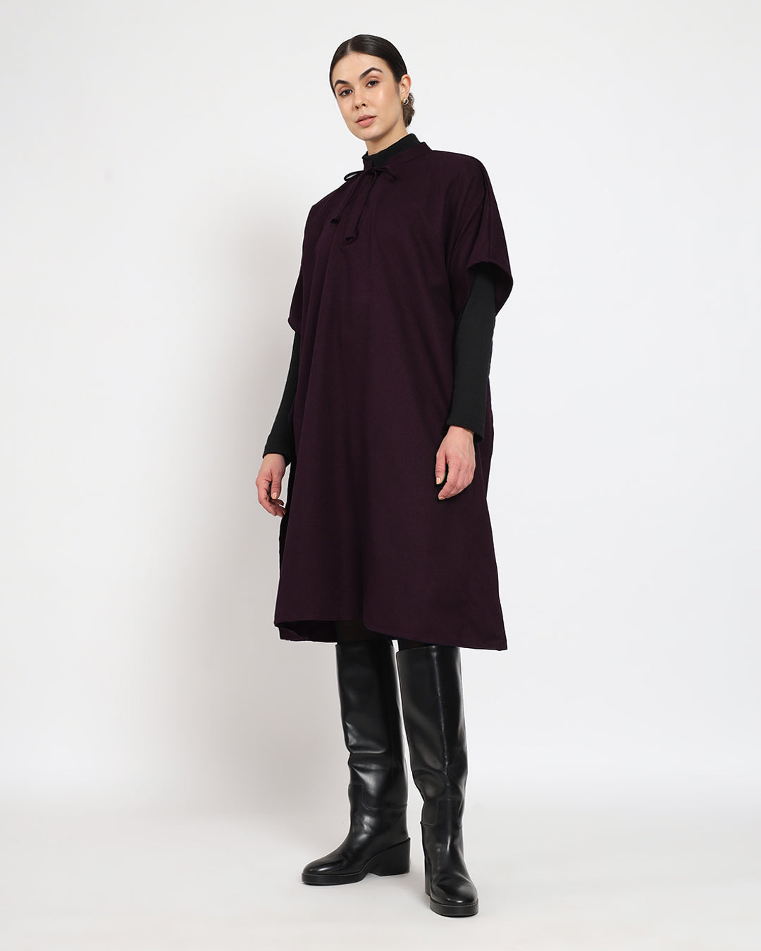 Plum Passion Band Collar woolen Kaftan Dress