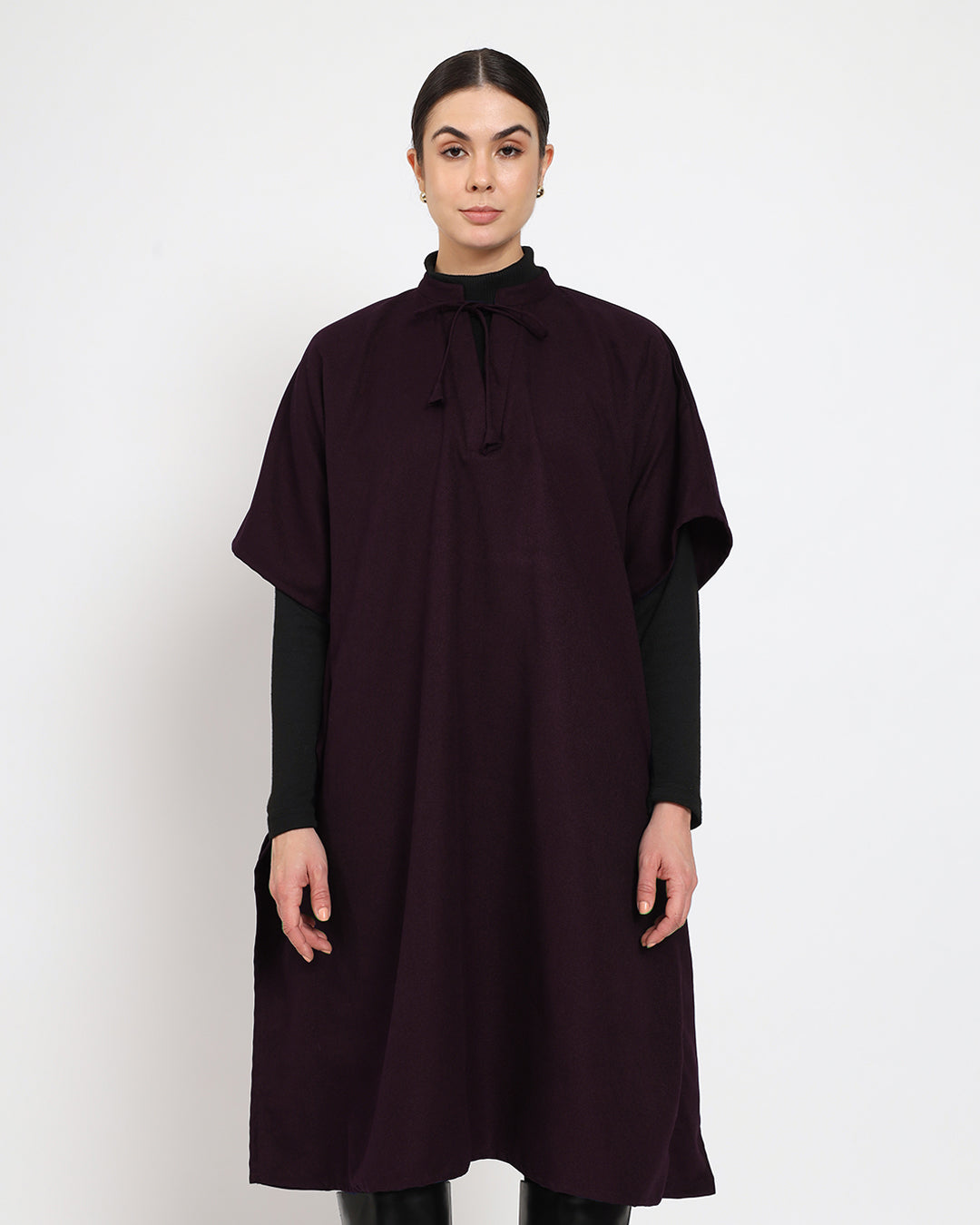 Plum Passion Band Collar woolen Kaftan Dress
